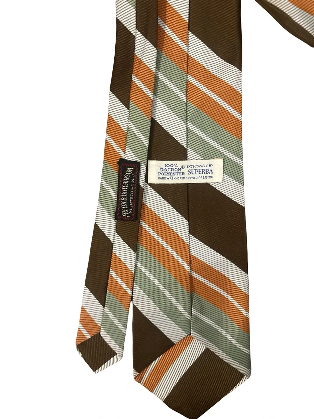 Vintage Rare Retro Brown, Orange & Green Diagonal Stripe 60-70’s era  Men's Tie